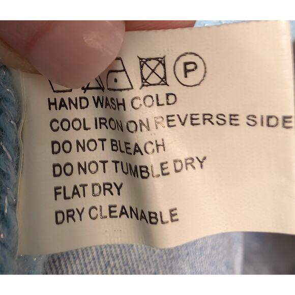 R. leezio Angora Blend Turtleneck Sweater Blue Metallic Knit Gem Detail Size S - Picture 8 of 10